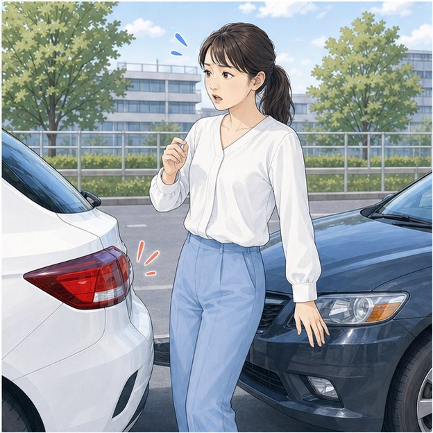 交通事故に遭った直後の女性の漫画