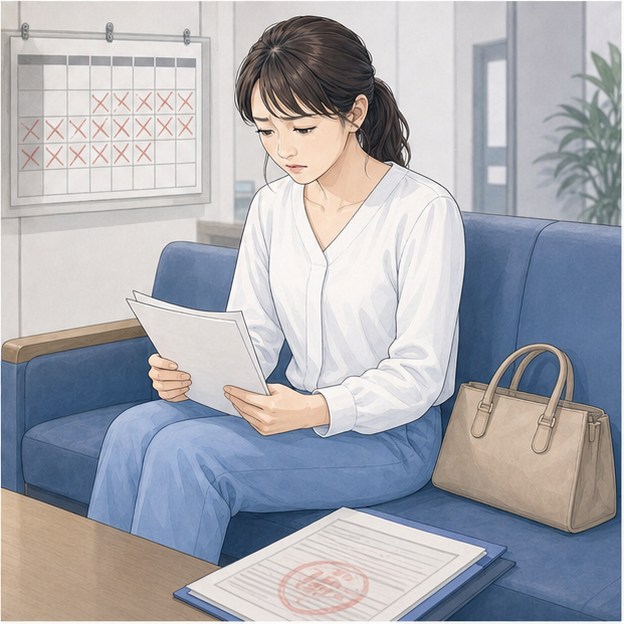 受診の遅れによる影響を知り後悔する女性の漫画